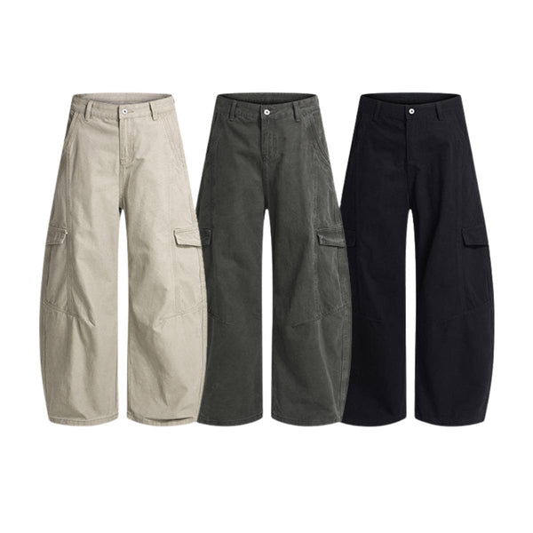Minimal Washed Solid Wide Leg Barrel Pants