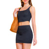Knit Denim Square Neck Cropped Tank