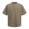 Casual Waffle Fabric Button Neck T-Shirt