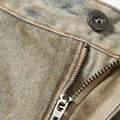 Vintage Mud-Washed Denim Texture Bermuda Shorts