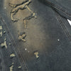 Men's Curved Denim Pants Wide Leg Distressed Paint Splatter Holes
