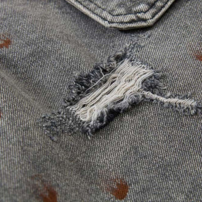 Men's Distressed Washed Denim Cargo Pants Wide Leg Paint Tie-Dye Unique