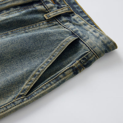 Wide Leg Cargo Denim Pants-INNBLAC