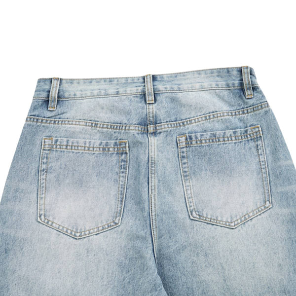 Vintage Washed High Waist Distressed Relaxed Straight Leg Denim Jeans
