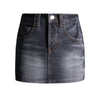 Dark Wash Faded Denim Mini Skirt