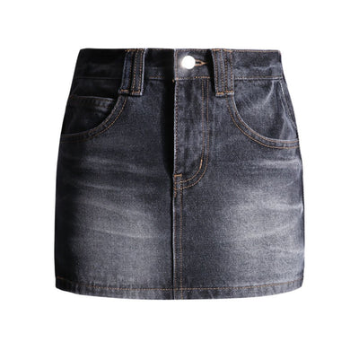 Dark Wash Faded Denim Mini Skirt