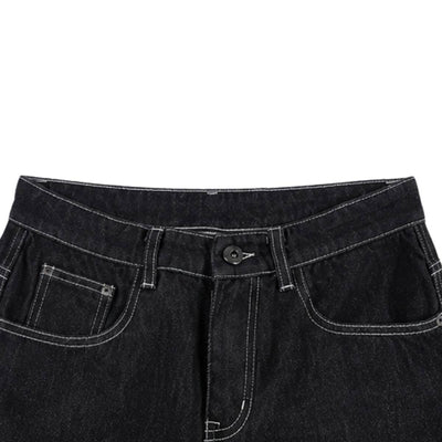 Contrast Stitch Black Wide-Leg Jeans