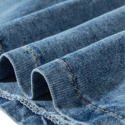 Button-Front Smocked Denim Midi Dress