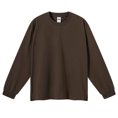 Solid Loose Fit Side Split Hem Long Sleeve T-Shirt