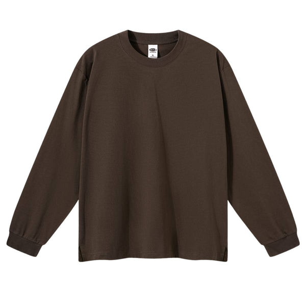 Solid Loose Fit Side Split Hem Long Sleeve T-Shirt
