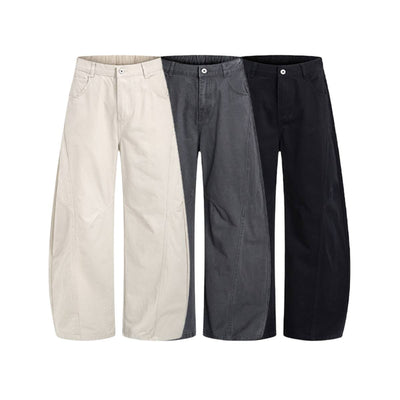 Vintage Washed Curved Panel Barrel-Leg Pants