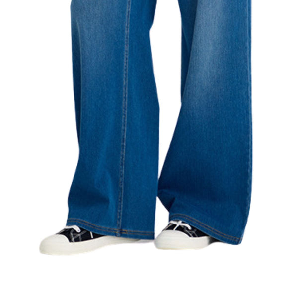 High Waist Vintage Knit Denim Wide Leg Casual Jeans with Pockets