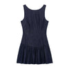 Low-Cut Back Ruffle Mini Denim Dress