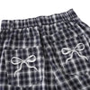 Washed Plaid Graphic Patchwork Bow Detail Relaxed Wide-Leg Capri Denim Pants