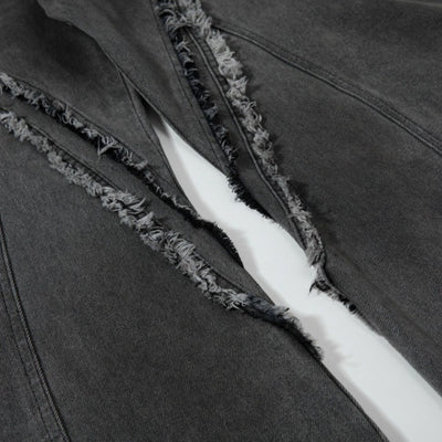 Men's Washed Distressed Denim Pants Wide Leg Patchwork Raw Edge Unique