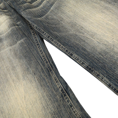 Men's Washed Faded Wide Leg Curved Denim Pants Distressed Punk