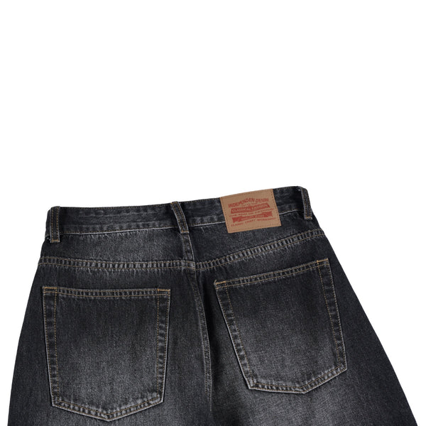 Faded Crackle Wash Baggy Curved Leg Denim Jeans