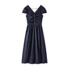 Puff sleeve Smocked Denim Midi Dress
