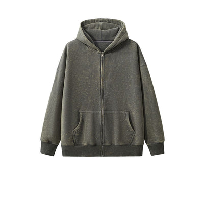 Stone Wash Zip-Front Fleece Hoodie