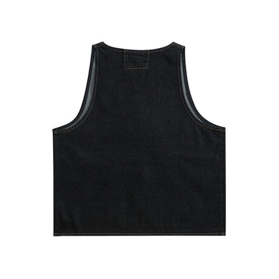 Unisex Black Zip-Up Denim Vest