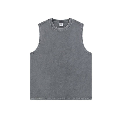 Acid Wash Raw Edge Sleeveless Tee