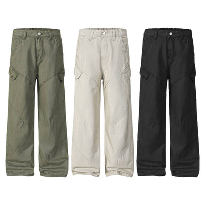 Washed Solid Wide Relaxed Workwear Pants