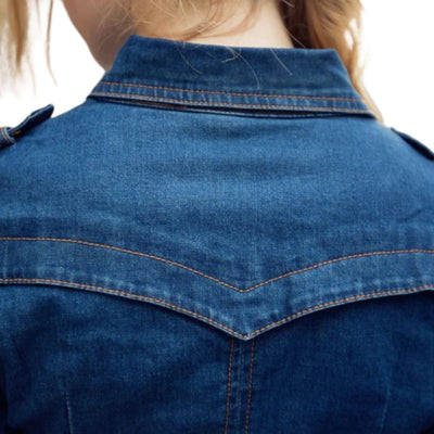 Long-Sleeve Button-Front Denim Midi Dress