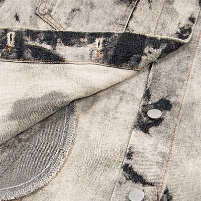 Men's Spring Autumn Tie-Dye Loose Casual Lapel Denim Jacket