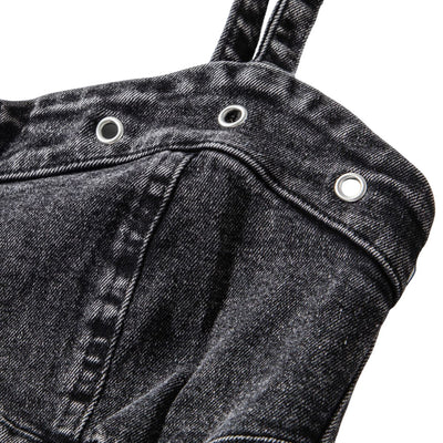 Front-Zip Smocked Denim Mini Dress