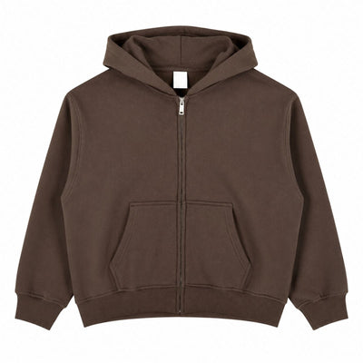 Boxy Cropped 340G Thermal Fleece Zip Hoodie