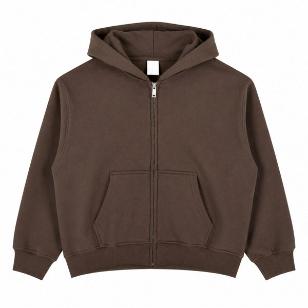 Boxy Cropped 340G Thermal Fleece Zip Hoodie