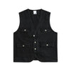 Relaxed V-Neck Denim Cargo Vest