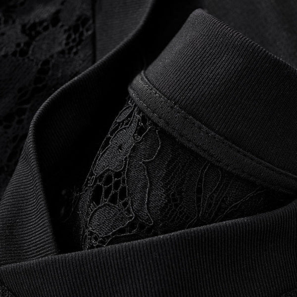 Openwork Lace-Stitching V-Neck Boxy Tee