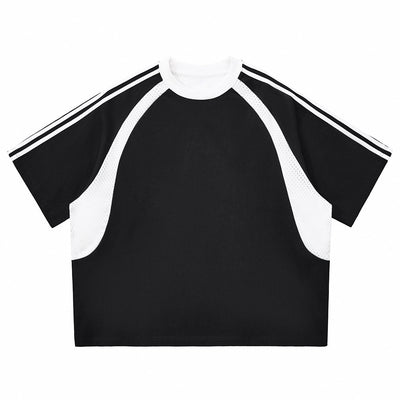 Raglan Sleeve Mesh Panel Sporty Tee