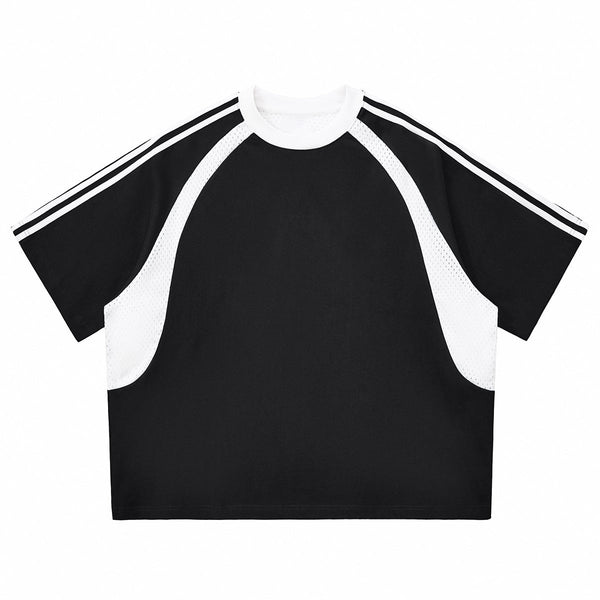 Raglan Sleeve Mesh Panel Sporty Tee