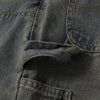 Utility Distressed Straight Leg Denim Jeans