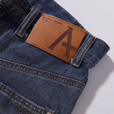 Front Pocket Embroidered Washed Wide Leg Jeans