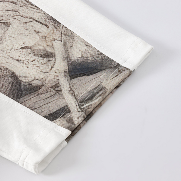 Curved Side Splice Contrast Panel Graphic Tee