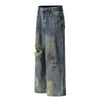 Vintage Washed Ripped Wide-Leg Jeans