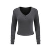 Long-Sleeve Ribbed Henley Top 275gsm