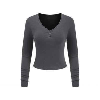 Long-Sleeve Ribbed Henley Top 275gsm