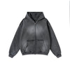 Front-Zip Raw Edge Ripped Hoodie