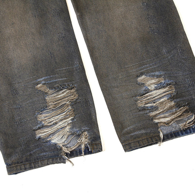 Wrinkle Wash Heavy Ripped Denim Pants