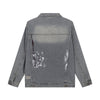 Paint-Spray Ripped Denim Trucker Jacket
