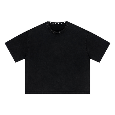 Vintage Washed Oversized Metal Rivet Neckline Tee