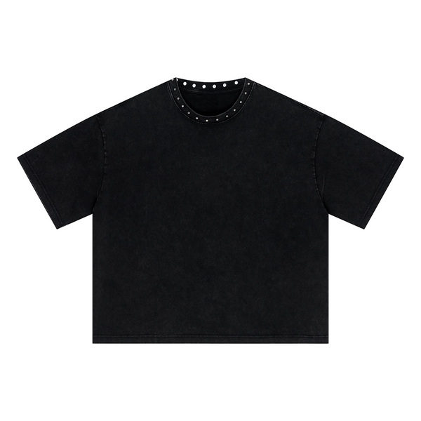 Vintage Washed Oversized Metal Rivet Neckline Tee