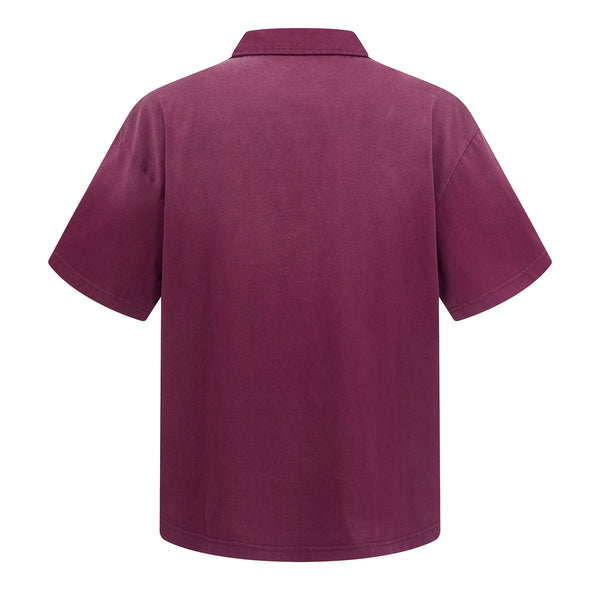 Retro Distressed Cotton Vintage Wash Polo T-Shirt