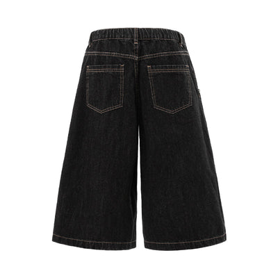 Checkered Bandana Baggy Denim Bermuda Shorts