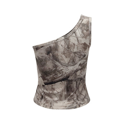 Asymmetric Single Shoulder Camo Cropped Tee
