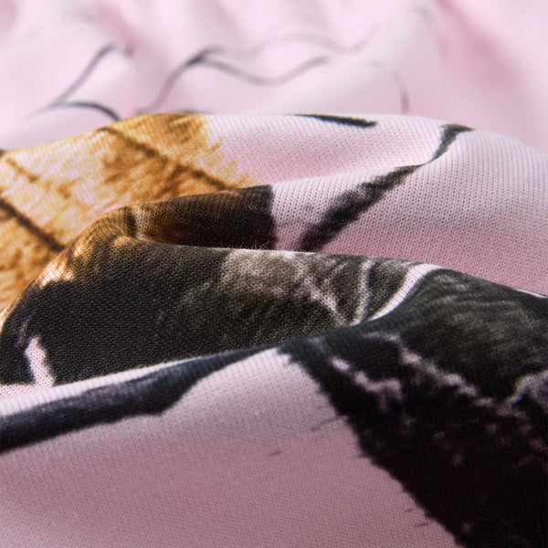 Elastic Waist Casual Pink Camo Branch Print Shorts